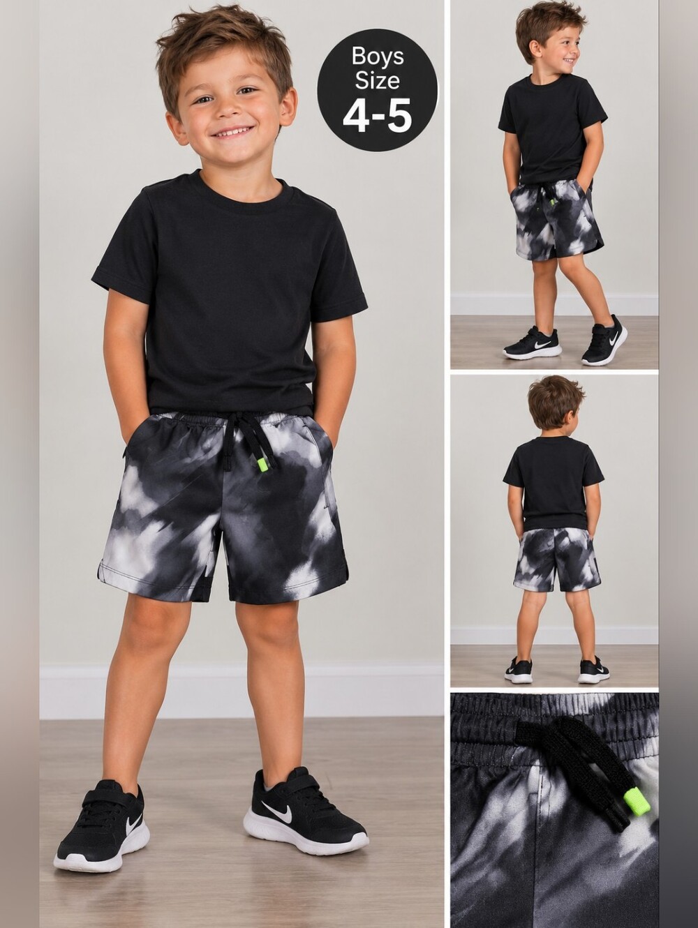 Athletic works boys 4-5 black tie dye shorts #28